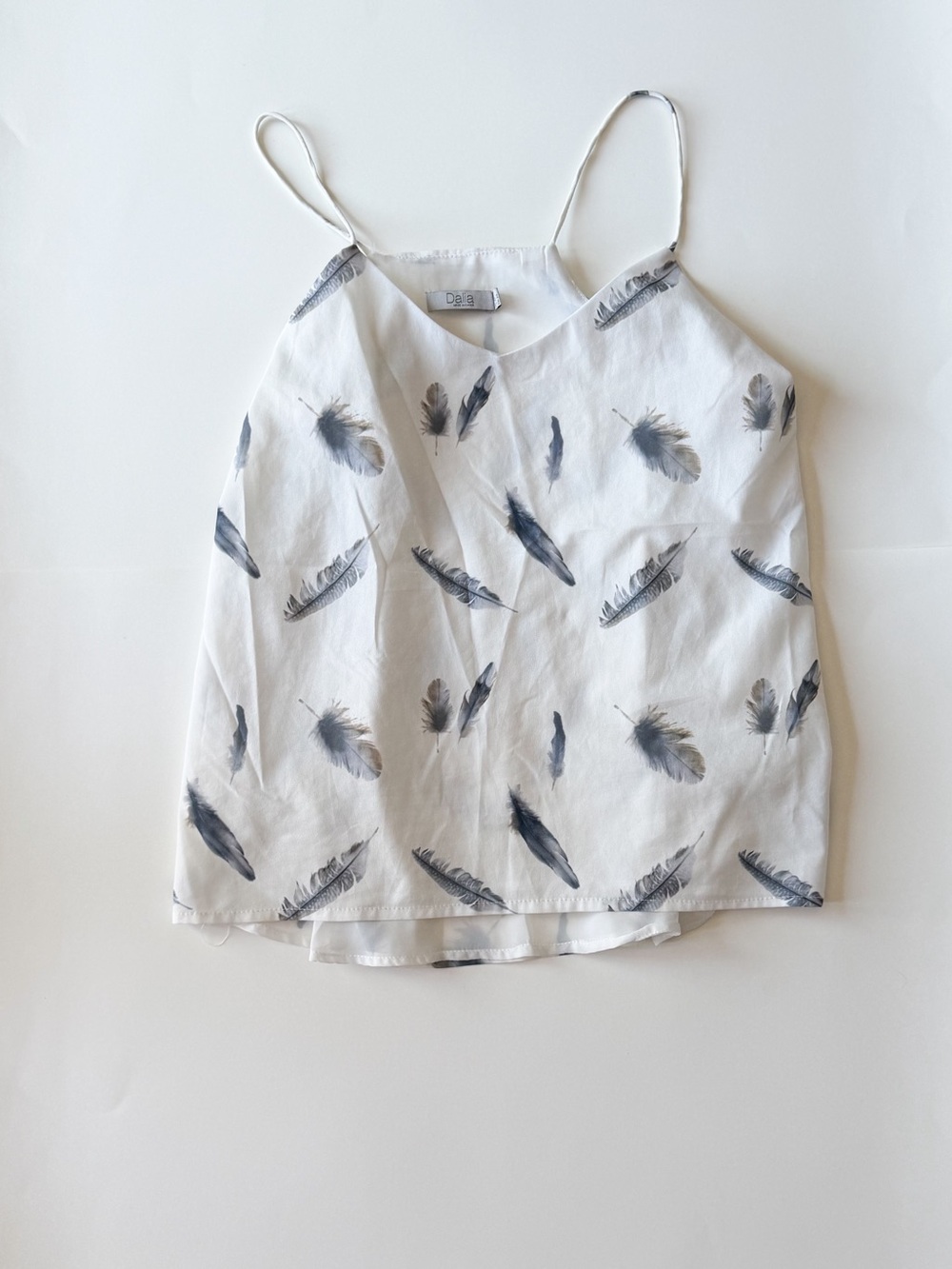 Dalia White Cami Top with Gray Feather Print - Womens